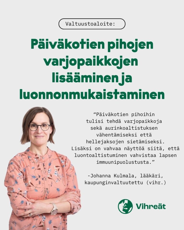 Valtuustoaloite: Päiväkotien pihojen varjopaikkojen lisääminen ja luonnonmukaistaminen